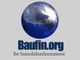 Blauer Erdball mit Text "Baufin.org, Ihr Immobilienfinanzierer" auf grauem Hintergrund.