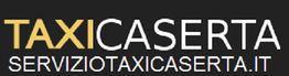 Logo Taxi Caserta su sfondo nero con testo "SERVIZIOTAXICASERTA.IT" in bianco.
