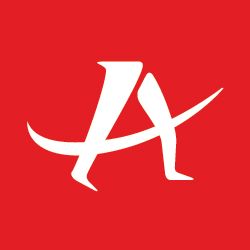 Weißes stilisiertes "A" auf rotem Hintergrund.