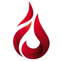 Rotes Flammen-Symbol mit geschwungenen Linien auf weißem Hintergrund.