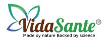 Logo of Vida Sante with butterfly design, tagline: Made by nature, Backed by science.