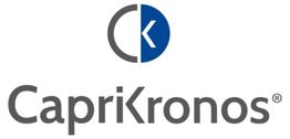 Logo CapriKronos con lettere grigie e simbolo "CK" in cerchio blu e grigio sopra.