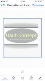 Graues Logo mit gelber Schrift „Haut-Konzept“, darunter „Kosmetik & Permanent Make up“.