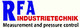Logo der Firma RFA Industrietechnik mit dem Slogan "Measurement and pressure control".