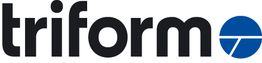 Logo von Triform mit schwarzem Text und blauem, kreisförmigem Symbol am Ende.