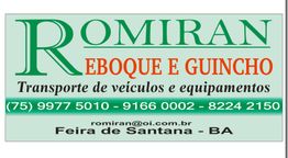Cartão com logotipo "Romiran", contatos e local: Feira de Santana - BA. Reboque e guincho.