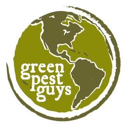 Stylized globe with "green pest guys" text in white.