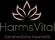 HarmsVital-Logo: Rosa Lotusblume und Schriftzug "Ganzheitliche Kosmetik" auf schwarzem Hintergrund.