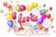 Immagine colorata con palloncini, stelle e scritta "festa MED". Contatti e sito web in basso.