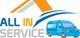 Logo: "All in Service" mit blauem Lieferwagen und Dachsymbol.