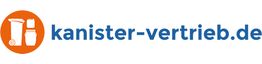 Logo mit der Aufschrift "kanister-vertrieb.de" und Bildern von Behältern auf orangefarbenem Hintergrund.