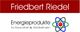 Logo: "Friedbert Riedel" über "Energieprodukte für Gesundheit & Wohlbefinden" mit Atom-Symbol.