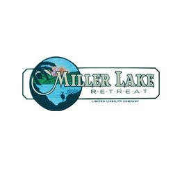 Logo of "Miller Lake Retreat LLC" featuring a lake with trees and a bird silhouette.