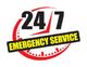 24/7 Emergency Service sign with clock graphic.