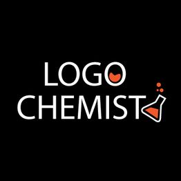 Logo reading "Logo Chemist" with a flask and orange elements on a black background.