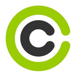 Grünes, stilisiertes "C" mit schwarzem Kern auf weißem Hintergrund.