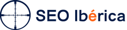 Logo de SEO Ibérica con la letra "e" de color naranja y un diseño de mira telescópica azul.
