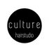 Black circle with "culture hairstudio" in white text.