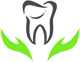 Stylized tooth logo with green leaf-like accents and gray stripes in the background.