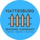 Logo of Hattiesburg Fencing Company with a stylized brown fence on a blue background.