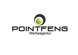Logo von Pointfeng mit grünem Kreis oben und Schriftzug "Werbeagentur" darunter.