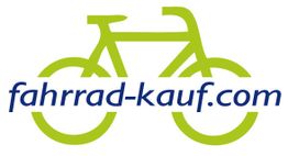 Grünes Fahrradsymbol mit Text "fahrrad-kauf.com" darunter in blauer Schrift.