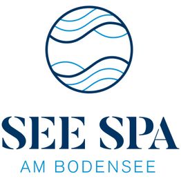 Logo mit kreisförmigem Wellenmuster, Text: "SEE SPA AM BODENSEE".