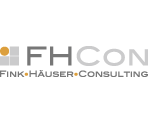 Logo von FHCon: Fink Häuser Consulting mit stilisierten Quadraten in Grau und Orange.