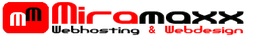 Logo von "Miromaxx" in Rot und Schwarz mit Schriftzug "Webhosting & Webdesign".