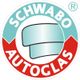 Logo von Schwabo Autoglas, Kreisform mit stilisierten Windschutzscheiben in der Mitte.