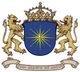 Wappen mit zwei Löwen, Krone, blauem Schild mit Stern und Spruchband "per aspera ad astra".