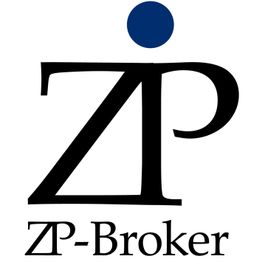 ZP-Broker Logo mit großem Buchstaben "ZP" und einem blauen Punkt darüber.