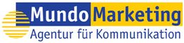 Logo von Mundo Marketing, Agentur für Kommunikation, in Blau, Gelb und Weiß.