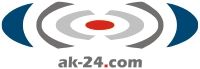 Logo von ak-24.com mit roten, grauen und blauen Kreisen auf weißem Hintergrund.