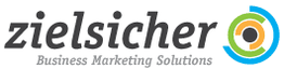 "Logo der Firma Zielsicher mit dem Slogan 'Business Marketing Solutions' und buntem Zielsymbol."