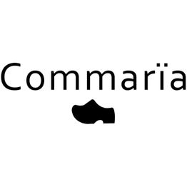Logo "Commaria" com desenho de um tamanco preto abaixo das letras.