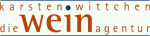 "Logo mit Text: karsten wittchen, die weinagentur in Braun und Blau auf weißem Hintergrund."