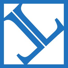Blaues „LJ“-Logo auf weißem Hintergrund in einem blauen Quadrat.