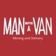 Red logo with text: "Man with a Van, Moving and Delivery."