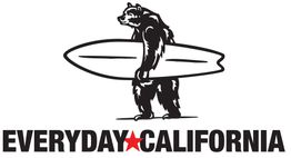 Bear with surfboard and "Everyday California" text below.