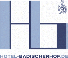 Logo mit den Buchstaben "HB" und Text "Hotel-Badischerhof.de", Wappen im oberen rechten Bereich.