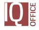 Rotes Logo mit den weißen Buchstaben "IQ OFFICE" auf rotem Hintergrund.