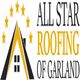 Logo for All Star Roofing of Garland with a stylized house and stars above.