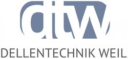 Logo mit Schriftzug "Dellentechnik Weil", darunter Buchstaben "dtw" auf blauem Hintergrund.