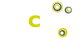 Logo med teksten "EMCARE SUNDHED" og tre cirkler i gule og grå nuancer.
