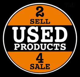 Círculo negro y naranja: "2 Sell Used Products 4 Sale".