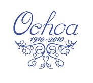 Texto "Ochoa 1910-2010" en azul con decoración floral debajo.