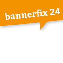 Orange Logo mit dem Text "bannerfix 24" auf weißem Hintergrund.