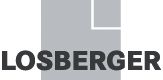 Logo der Firma "Losberger" mit grauem Quadrat und schwarzer Schrift.
