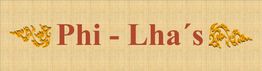 Text "Phi - Lha's" in Rot auf beigem Hintergrund, verziert mit goldenen Ornamenten.